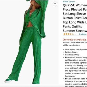 Plisse pleated pants set long sleeve button shirt